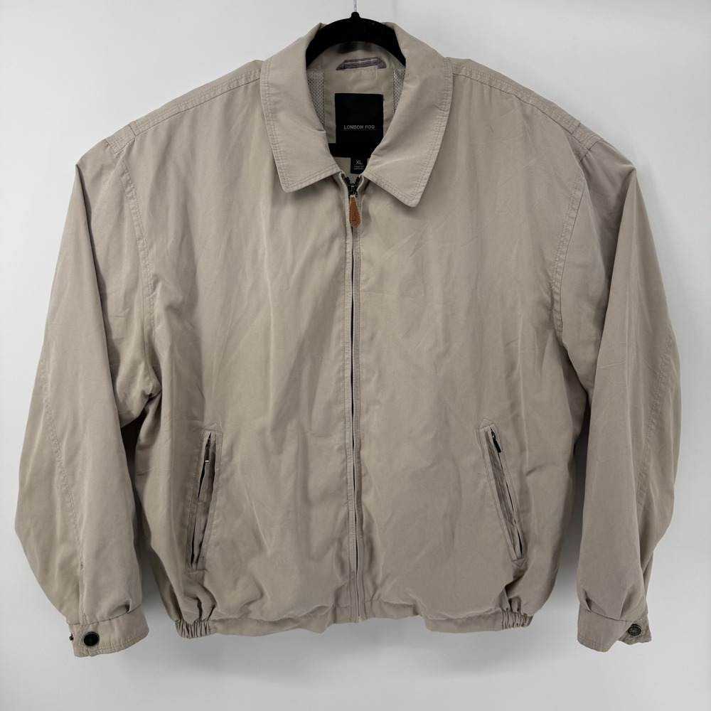 London Fog Mens XL Khaki Tan Zip Front Golf Harrington Jacket Mesh Lined XL